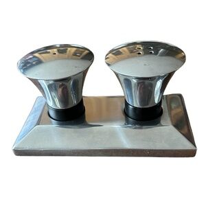 WATERFORD Metal Signatures Clarion Salt & Pepper Shakers Set w/Tray 6”x 3”
